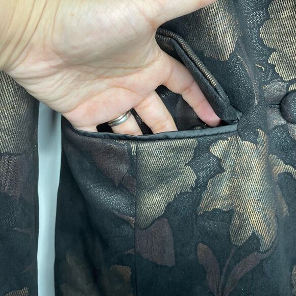 Bagatelle Floral Blazer Womens Size L Black Gold Metallic Flower Pattern Jacket - Picture 8 of 9